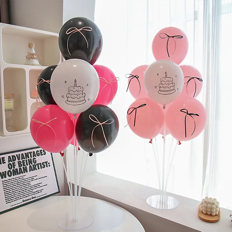 ins 1st Kids Birthday Dessert Table Pink Balck Balloon Stand With Bow 100Days Party Black Cake Balloon Holder