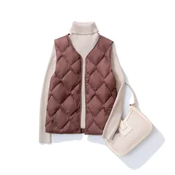 plus size 2024 autumn and winter new women's short down vest fashion J simple lightweight V-neck vest jacket