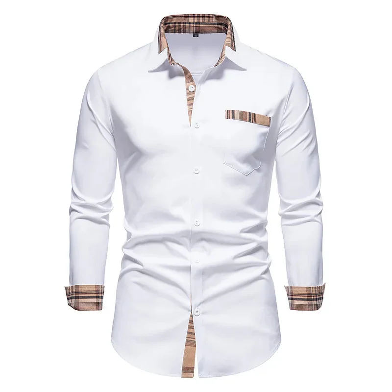 ชายเสื้ออย่างเป็นทางการเสื้อ SLIM FIT แขนยาวธุรกิจสํานักงานอย่างเป็นทางการเสื้อกระเป๋าเสื้อผู้ชายใหม่ Multicolor XS-6XL