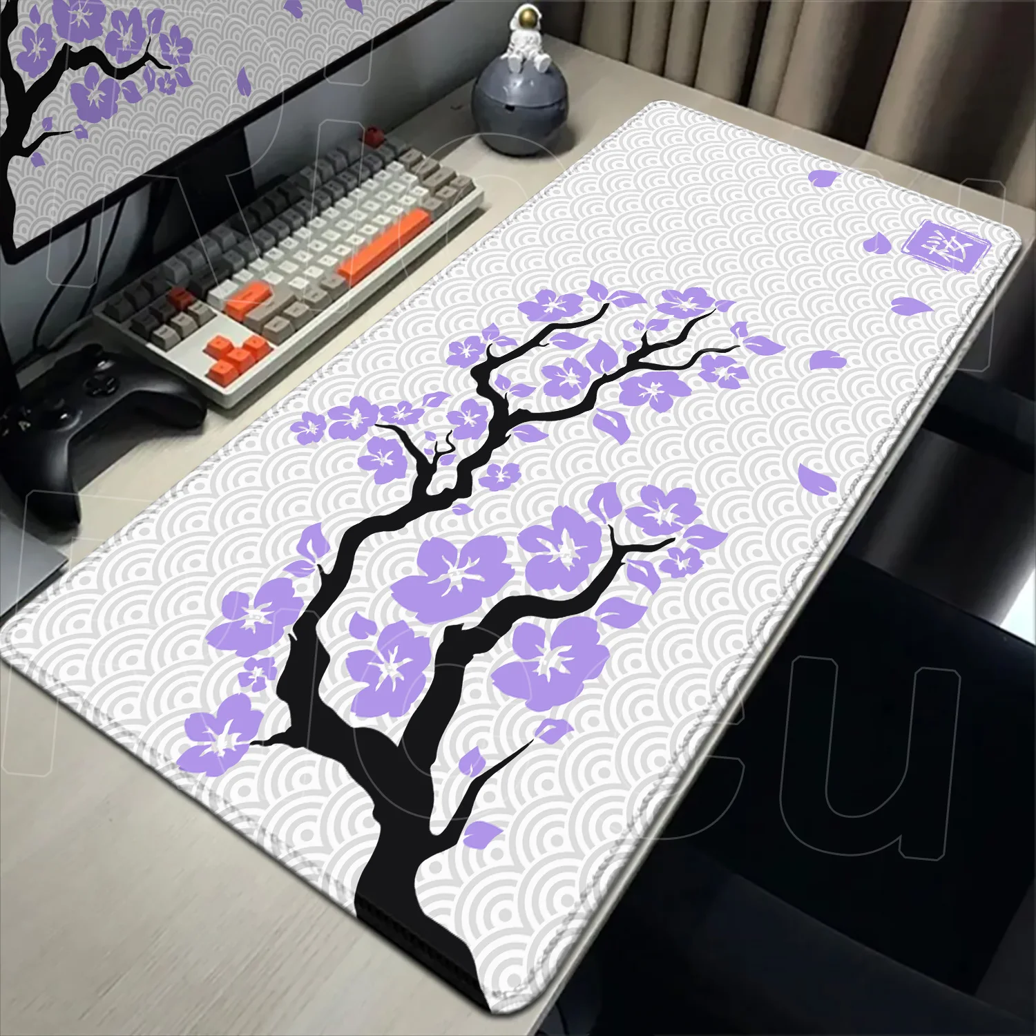 Japanese Cherry Blossom Gray Mouse Pad XXL Laptop Gaming Deskmat Anime Office Carpet Sakura Mousepad Keyboard Computer Table Rug