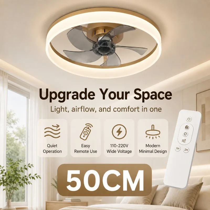50cm Ceiling Fan with LED Light Remote Control 6 Speed Reversible Dimmable Flush Mount for Bedroom Dining Ceiling Fan Light