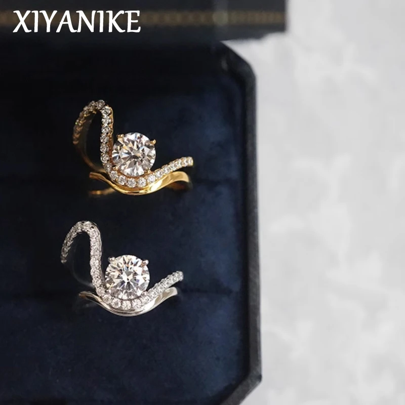 

XIYANIKE New Year Vintage Wave Zircon Cuff Rings For Women Fashion Jewelry Promise Gift Valentine Party Wedding anillos mujer