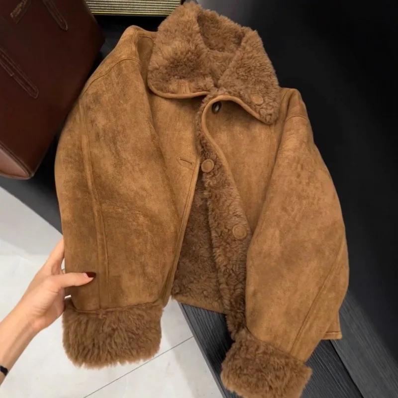 

Coat Women Short Coats Turn Down Collar Jackets Thick Warm Y2k Streetwear Work Casual Loose Elegant Splice Jacket 2026