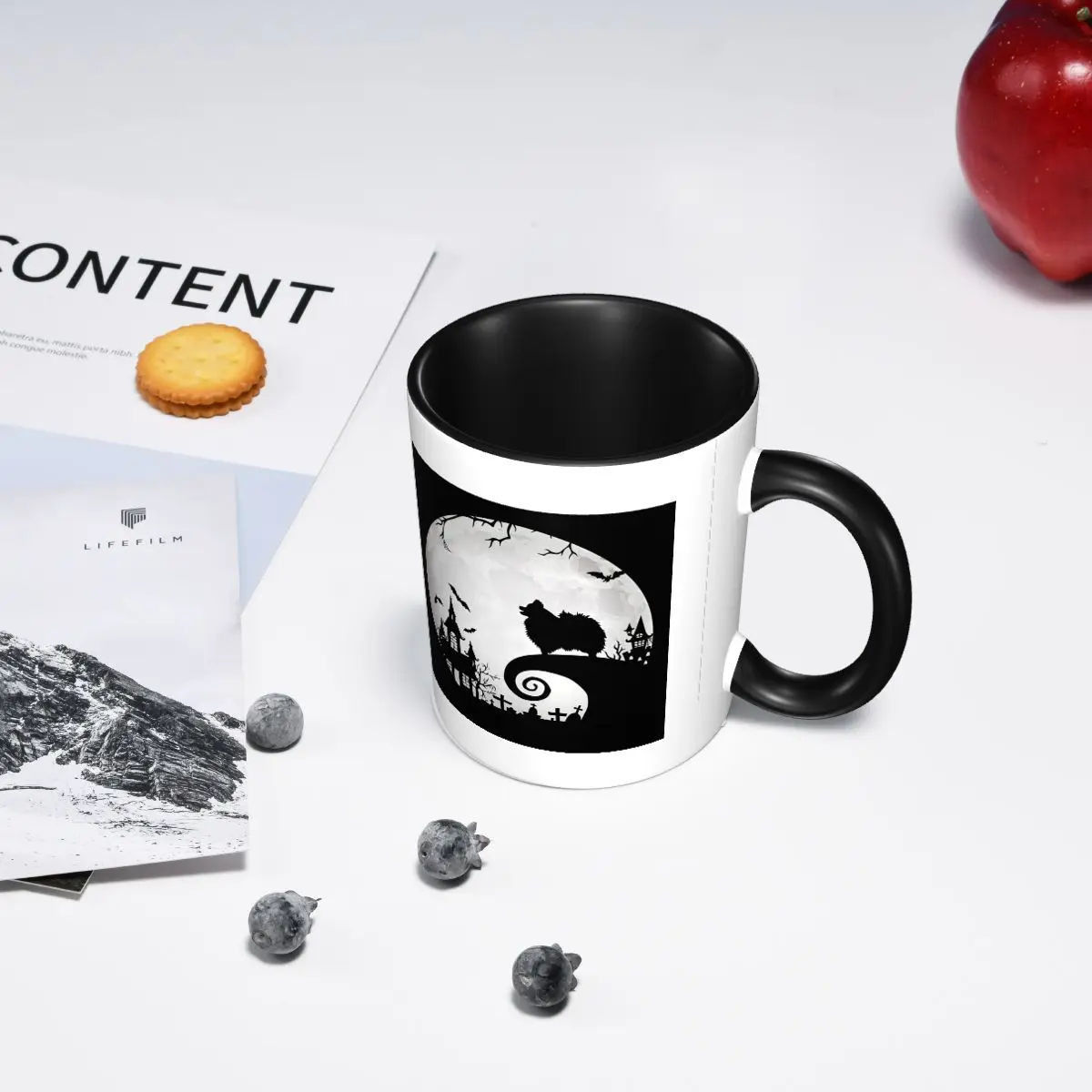 كلب صغير طويل الشعر والقمر كوب الهالوين مضحك أكواب القهوة السيراميك أكواب الشاي كوب حليب درينكوير هدية للمرأة الرجل