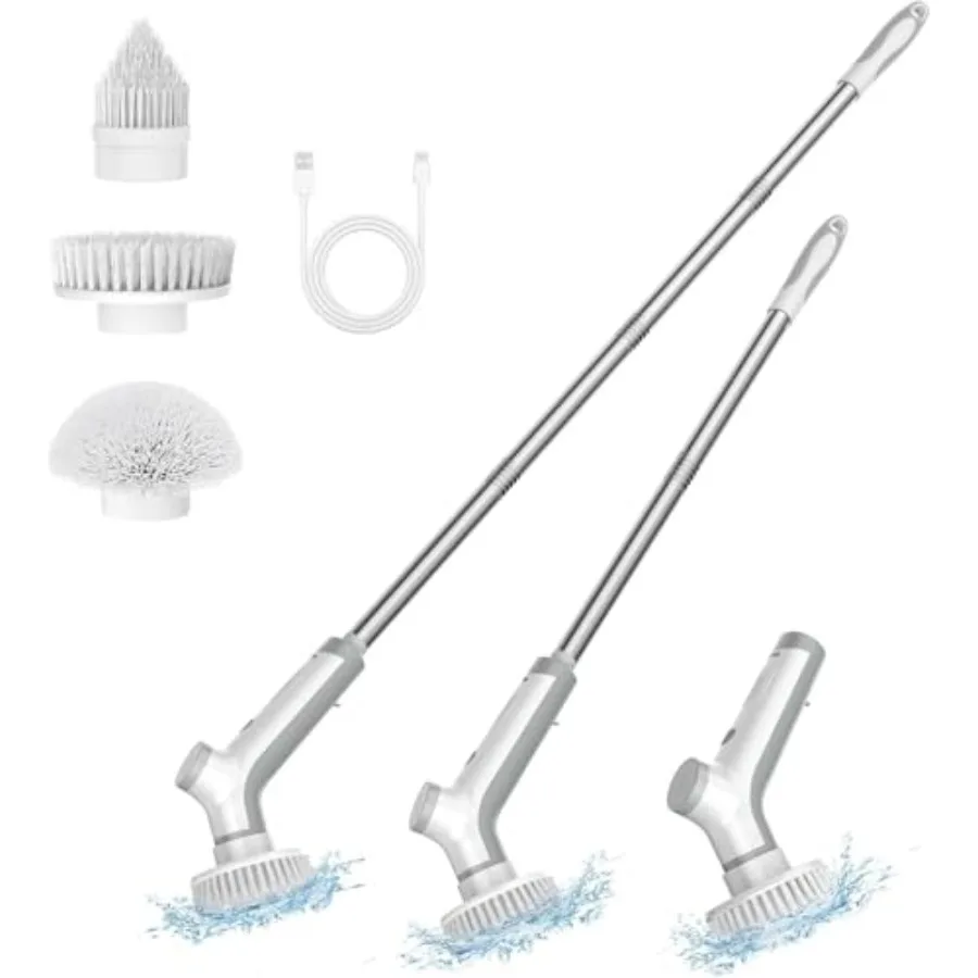 Electric Spin Scrubber, Cordless Shower Scrubber with 3 Adjustable Angle, Cleaning Brush with 2 Speeds 3 Replaceable Brush Head