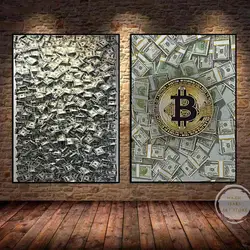 Luxury Abstract Money Bitcoin Canvas Art Modern Wall Poster for Living Room Decor