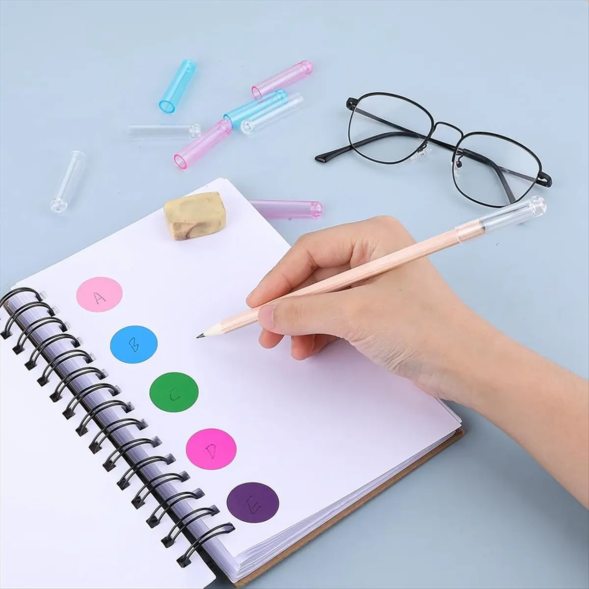 A50U 18 Pcs Pencil Tip Protector Cover, Plastic Pencil Caps,Colorful Pencil Toppers for Wooden Pencils Pencil Extender Holder
