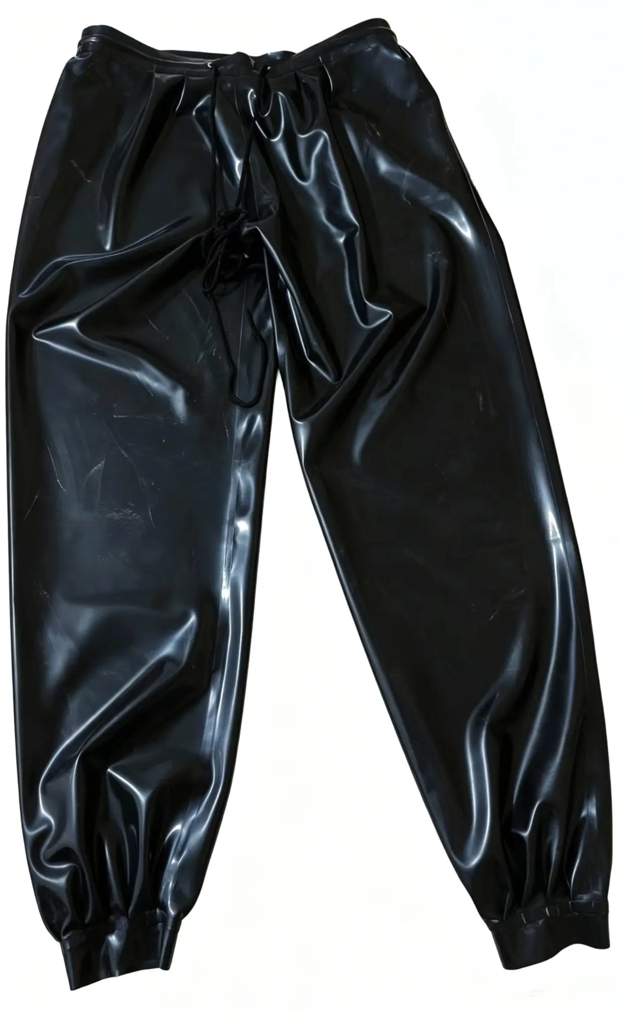 

Black Men's Latex Cargo Pants Waist Elastic Bands With Rope Gothic Trousers Latex Loose Leisure Pants Cosplay Casual Wear