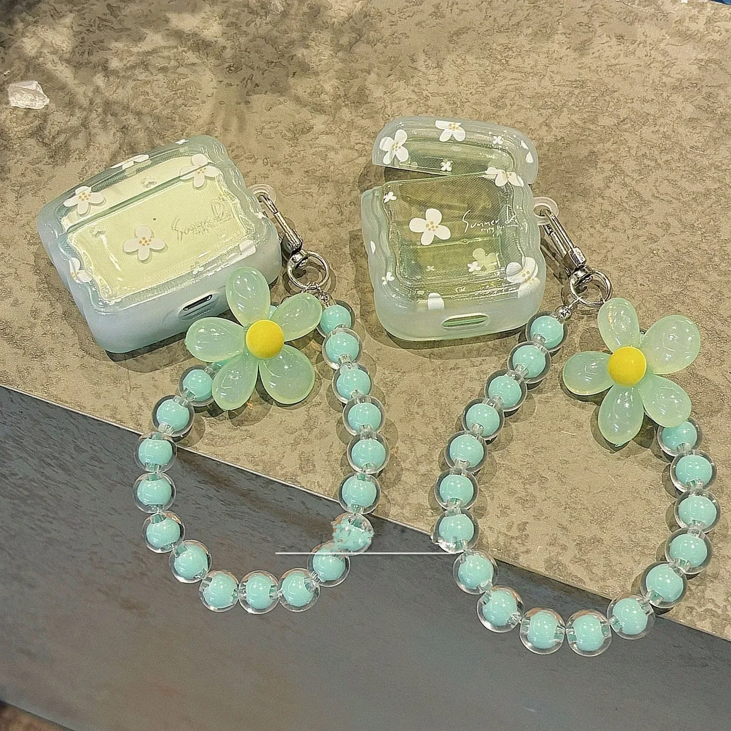 

Cute Little Flower Case For Apple AirPods 1 2 Case Green Floral Girls Cover for AirPods Pro Pro 2 Wireless Box With Keychain