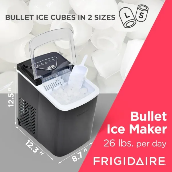 Frigidaire EFIC123-SSBLACK machine à glaçons compacte à dessus de seau, 26artériel de glace par jour, noir inoxydable