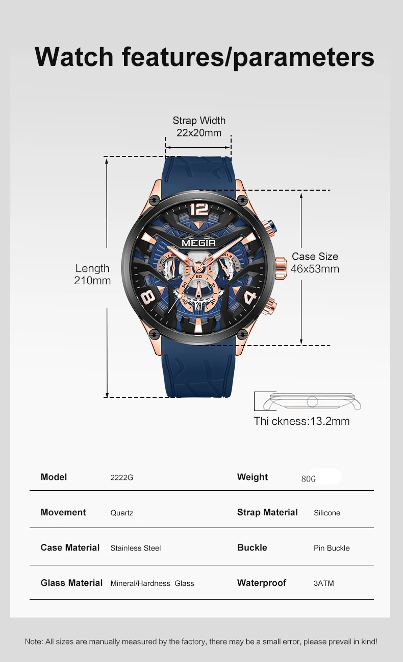 MEGIR Chronograph Men Watch Luxury Military Watches Silicone Luminous Waterproof Date Man Wristwatch Sport Reloj Hombre 2222