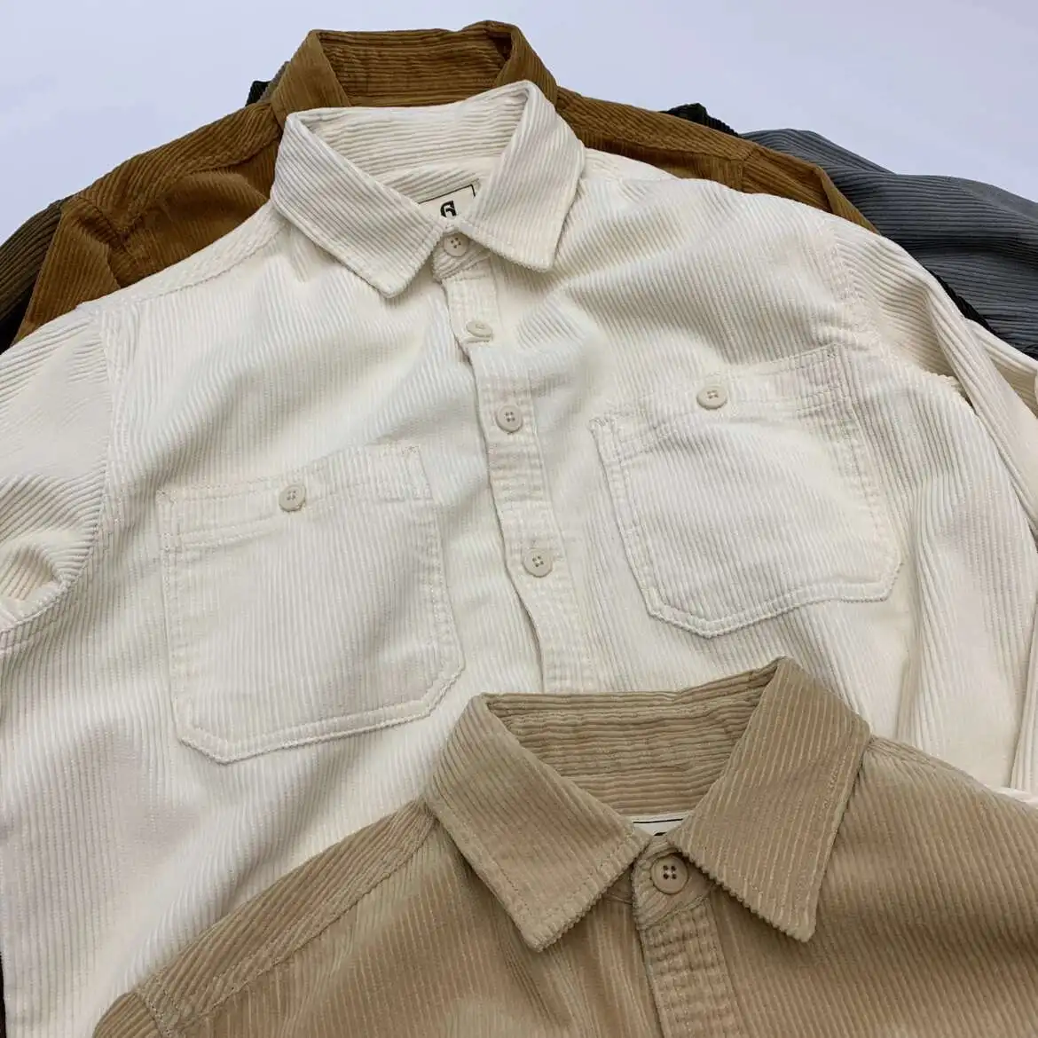 

Men's Corduroy Ribbed Lightweight Cargo Shirts Casual Loose Fit Long Sleeve Button Down Shacket Jackets with Chest Pocket