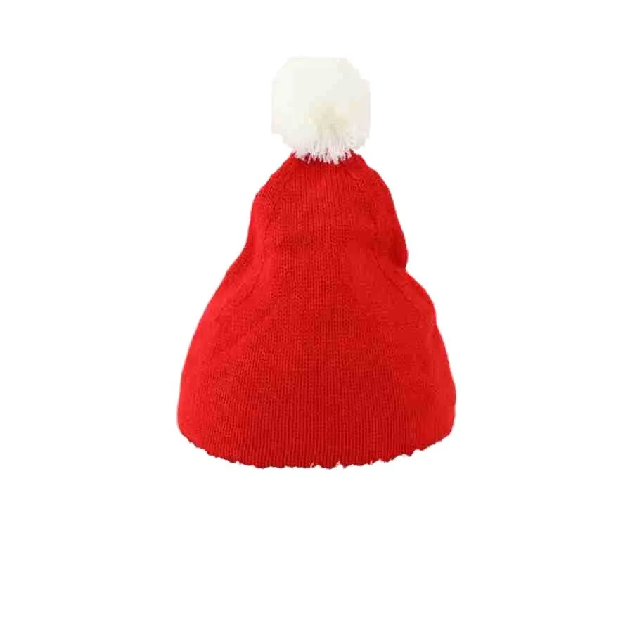 

Children's Knitted Winter Warm Hat Red Christmas Hat for 1-3 Child Woolen Ball Hat Child's Knitted Christmas Color Blocked Hat