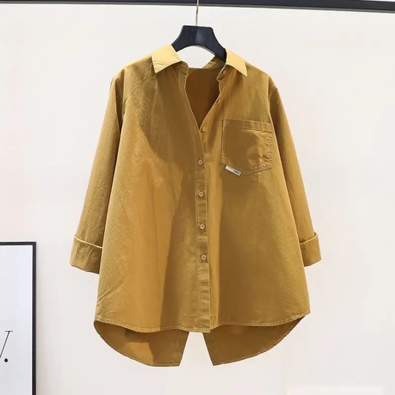 

Loose Women's Pure Color irt Long Sve Collar Button down Ba Split Versatile Korean Sle Spring New Design Commut...