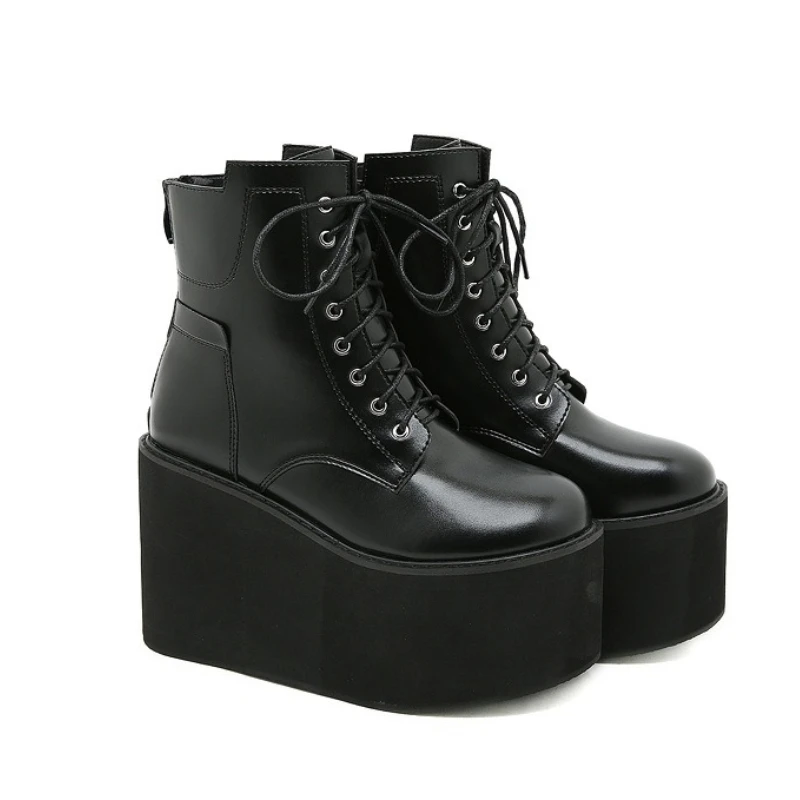 

New Gothic Black Platform Ankle Boots Women Thick Bottom High Heels Women's Boots Punk Wedges Female Shoes Booties Woman Size 43