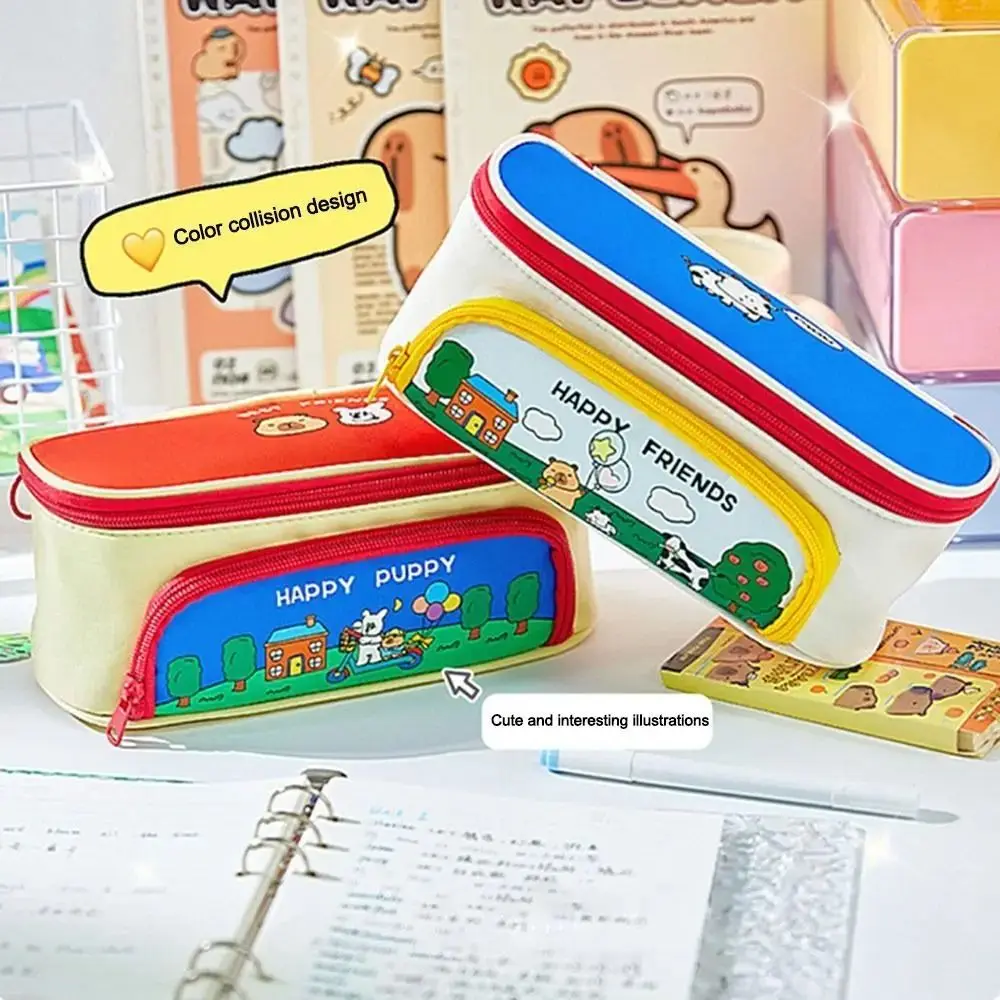 كابيبارا مزرعة مقلمة كرتونية تخزين مستحضرات التجميل المحمولة حقيبة أقلام رصاص الكورية سستة سعة كبيرة حقيبة تخزين الأدوات المكتبية #3
