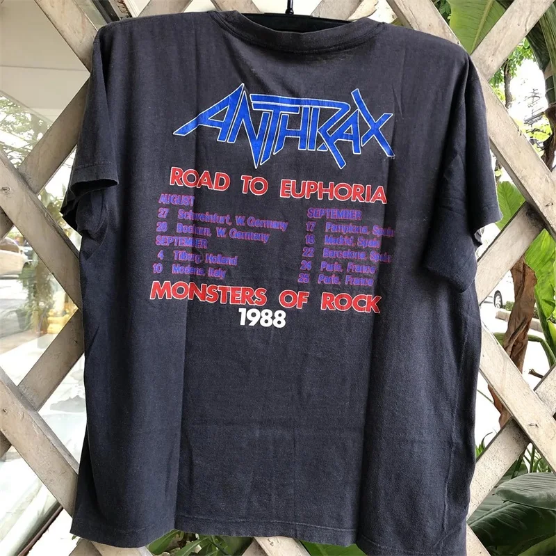 Loose Shoulder Short Sleeve T-Shirt Unisex Youth Fashion Anthrax Charcoal Band High Street Punk Style Cotton Crew Neck Tee