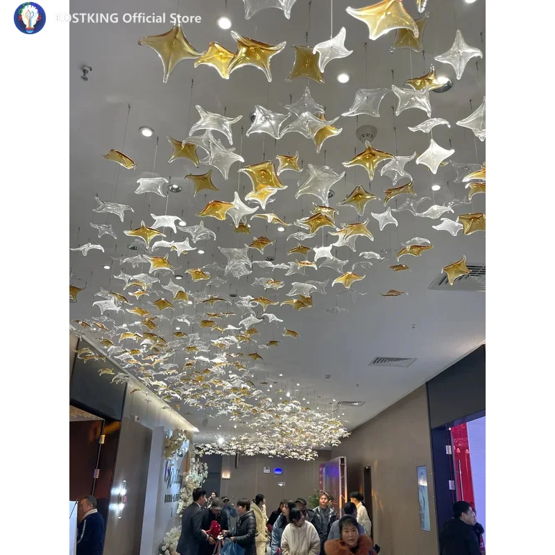 Glass quadrangular glass Maple leaf fish leaf stone hanging decoration hotel sand table Sales office lobby meeting room fashion