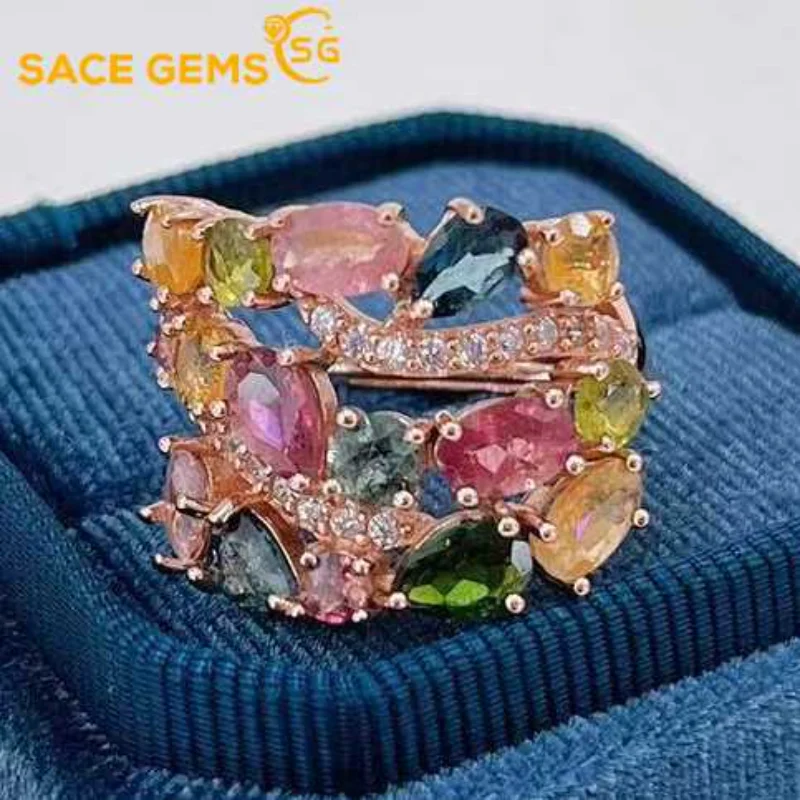 

SACE GEMS New 925 Sterling Silver 4*6MM Natural Tourmaline Gemstone Rings for Women Engagement Cocktail Party Fine Jewelry Gift