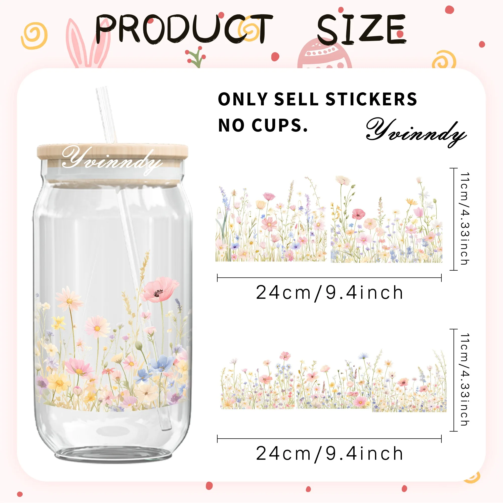 4Pieces/Set Spring Watercolor Wild Flowers 16-ounce Cup UVDTF Transfer Stickers. Waterproof And Scratch-resistant, Easy To Use