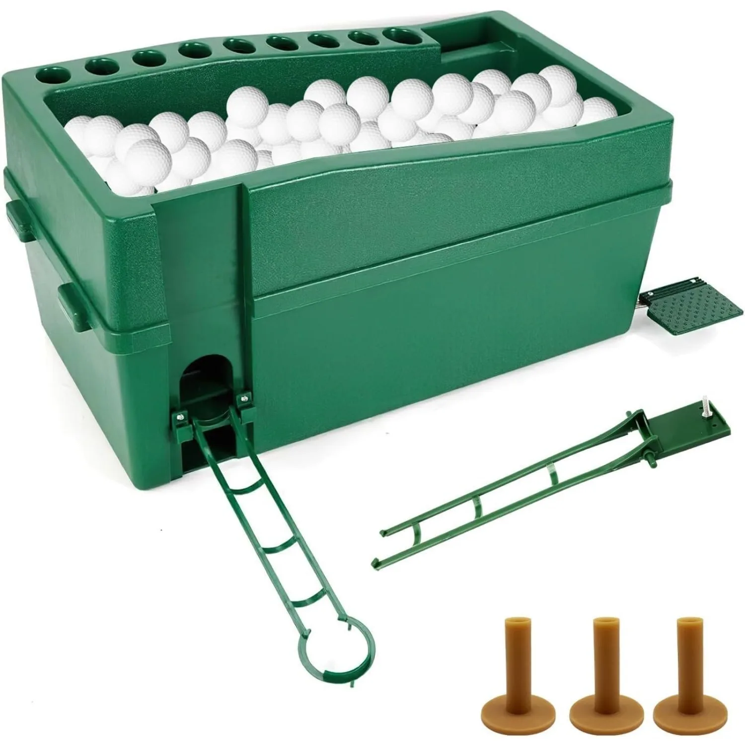 Automatic Golf Tee Machine, Golf Ball Teeing Device Training Machine with Foot Pedal and 9 Club Sockets, Capacity 100 Golf Balls