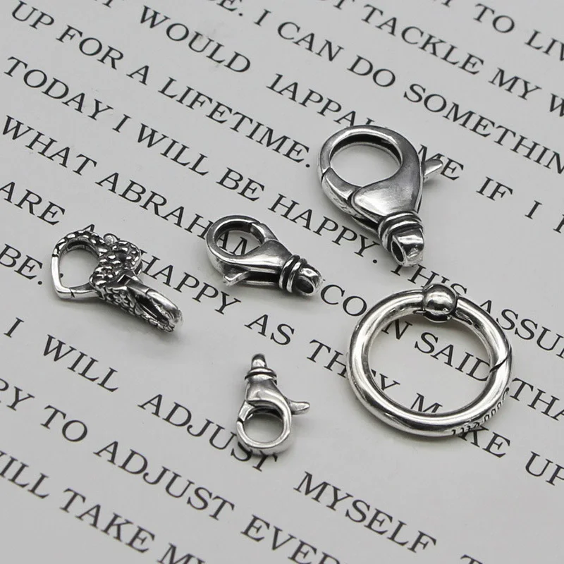 

S925 pure silver button bracelet leather rope buckle DIY accessories black rope bracelet accessories buckle joint