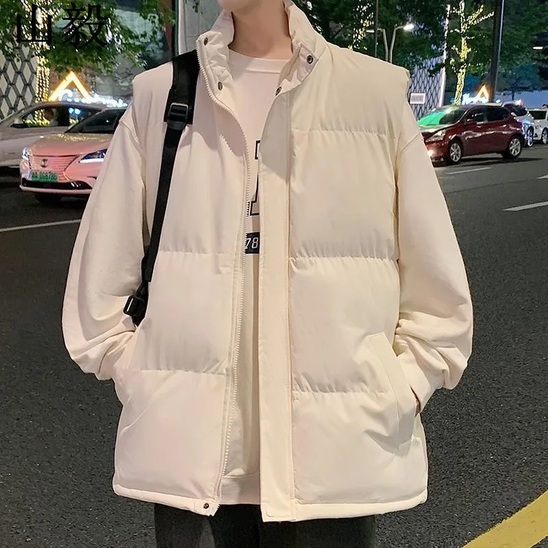 

Warm Cotton Vest Men's Faionable Pure Color Stand Collar Svel Jaet Winter Versatile Casual Zipper Closure Outerwear