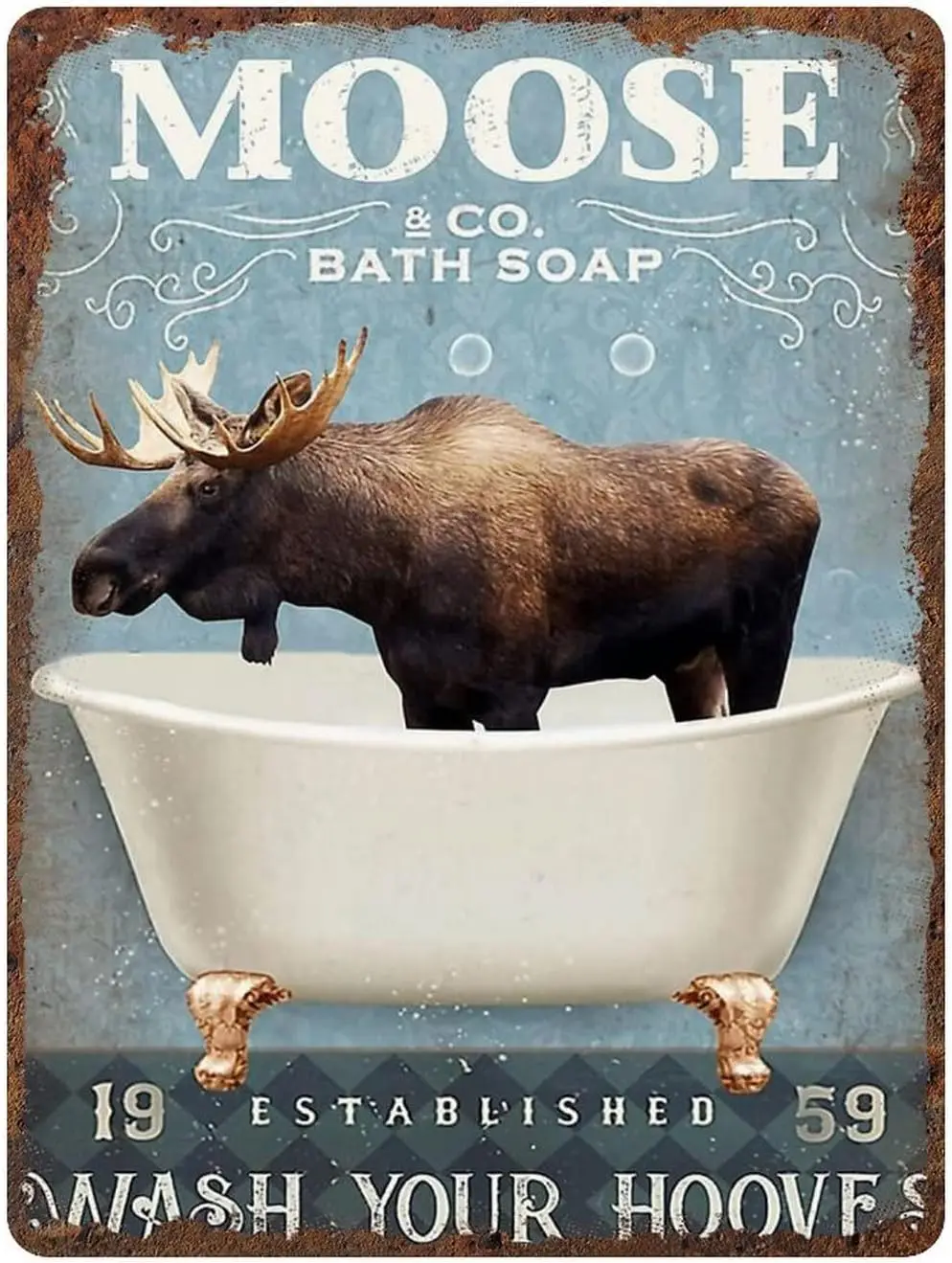 Retro Moose & Co. Bath Soap Wash Your Hooves Metal Tin Signs Vintage Christmas Halloween Mother's Day Tin Sign Wall sign