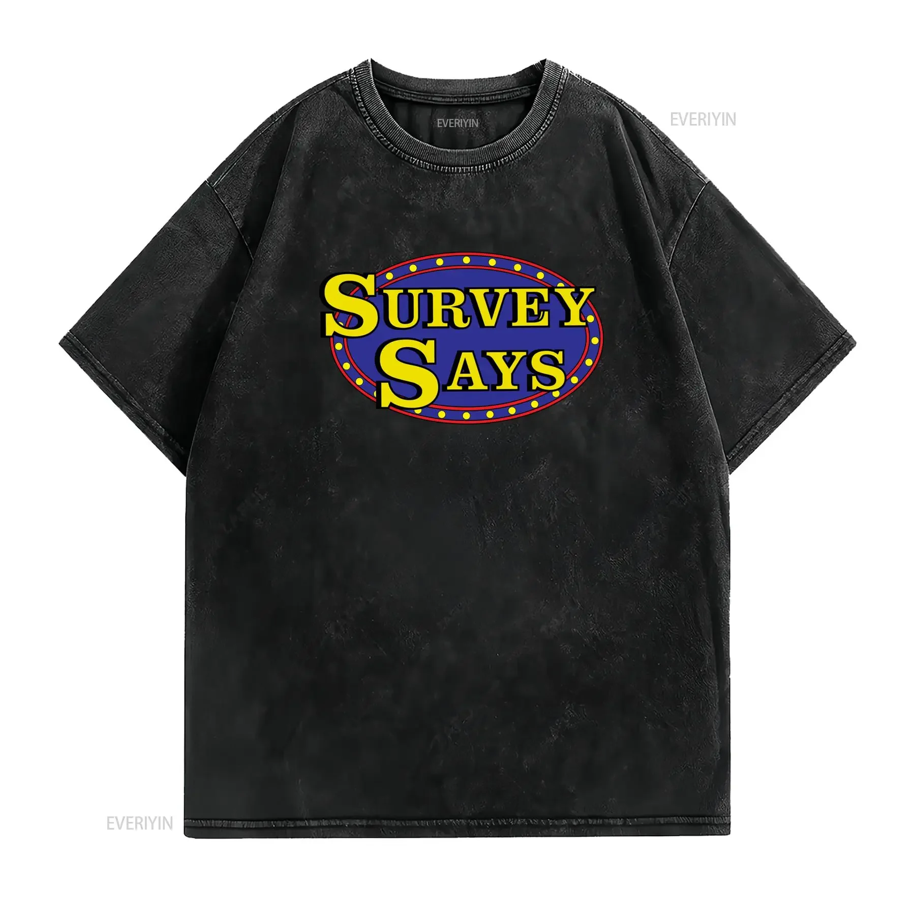 Vintage Retro Game Show Survey Says Funny Print Casual T Shirt vintage Washed fashion Stylish Versatile Unisex graphic Slightly