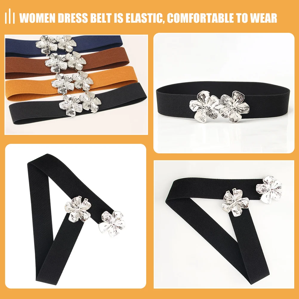 2 قطعة حزام خصر مرن للنساء خمر واسعة تمتد Cinch الأزهار مشبك فستان أحزمة الموضة غير رسمية فستان مرن حزام الخصر #2