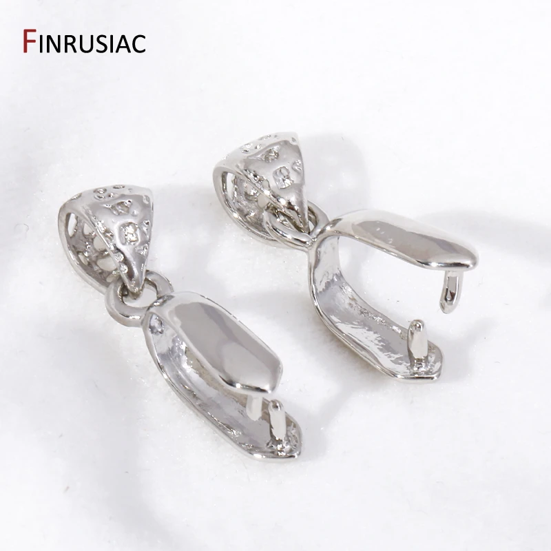 Rhodium Plated Brass Hollow Out Pendant Clip Clasp Connector,Pinch Pendant Bail With Ring For DIY Jewelry Making Accessories