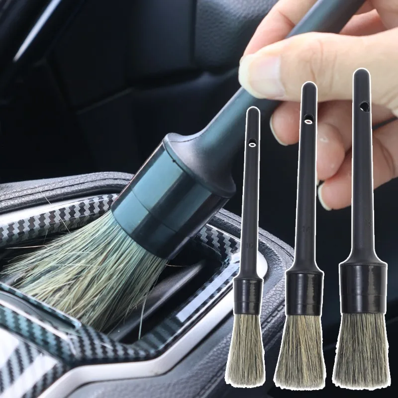 3pcs Car Cleaning Detailing Brushes Detail Brush Soft Bristle Air Outlet Wheels Kits Auto Tire Wheel Wash Exterior Accessories