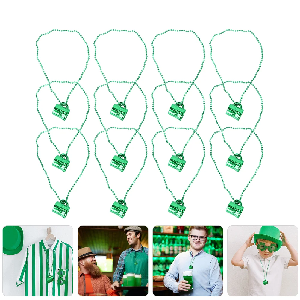 

12 Pcs Green Glass St Patrick Day Pendant Patrick's Hanging Ornament Ornaments Mug on Beaded Necklace Jewelry Gifts Party