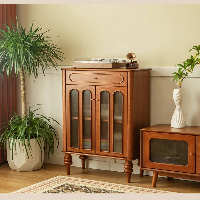 LH retro style solid wood dining side cabinet caramel color restaurant storage cabinet
