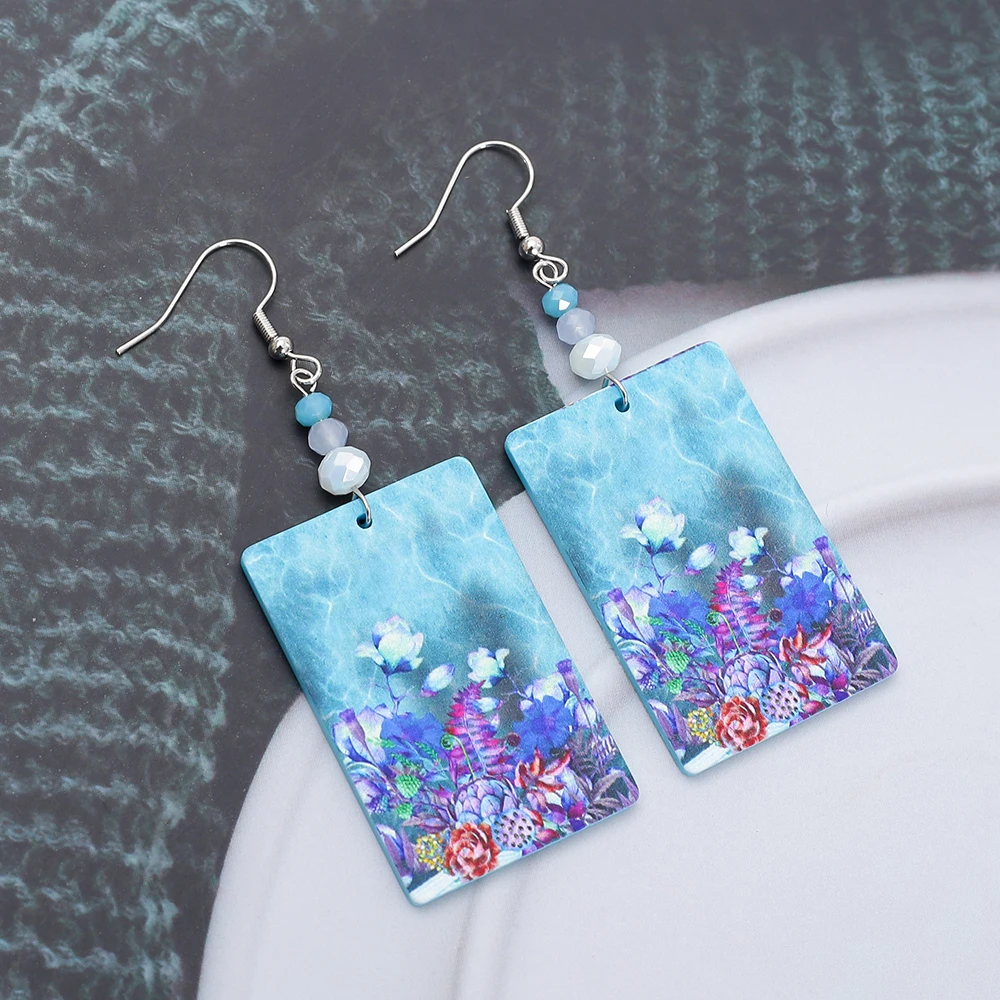 Fashion New In Acrylic Print Flower Earrings For Women Aesthetic Trend Product 2024 Spring And Summer Accessories Girls Jewelry