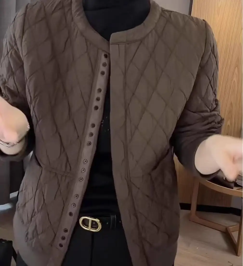 High-end Lightweight Diamond-Patterned Cotton Jacket For Women Autumn/Winter New Loose-Fitting Fashion Snap Button Short Coat