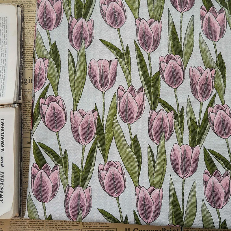 

1 meter Tulip Flower Yarn Dyed Jacquard Fabric Spring Summer Pastoral Style Women's Soft Dress Bag Diy Sewing Fabric