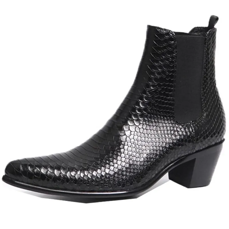 

Man Pionted Toe Wedding Business Boot Luxury Genuine Leather Crocodile Pattern Ankle Boot