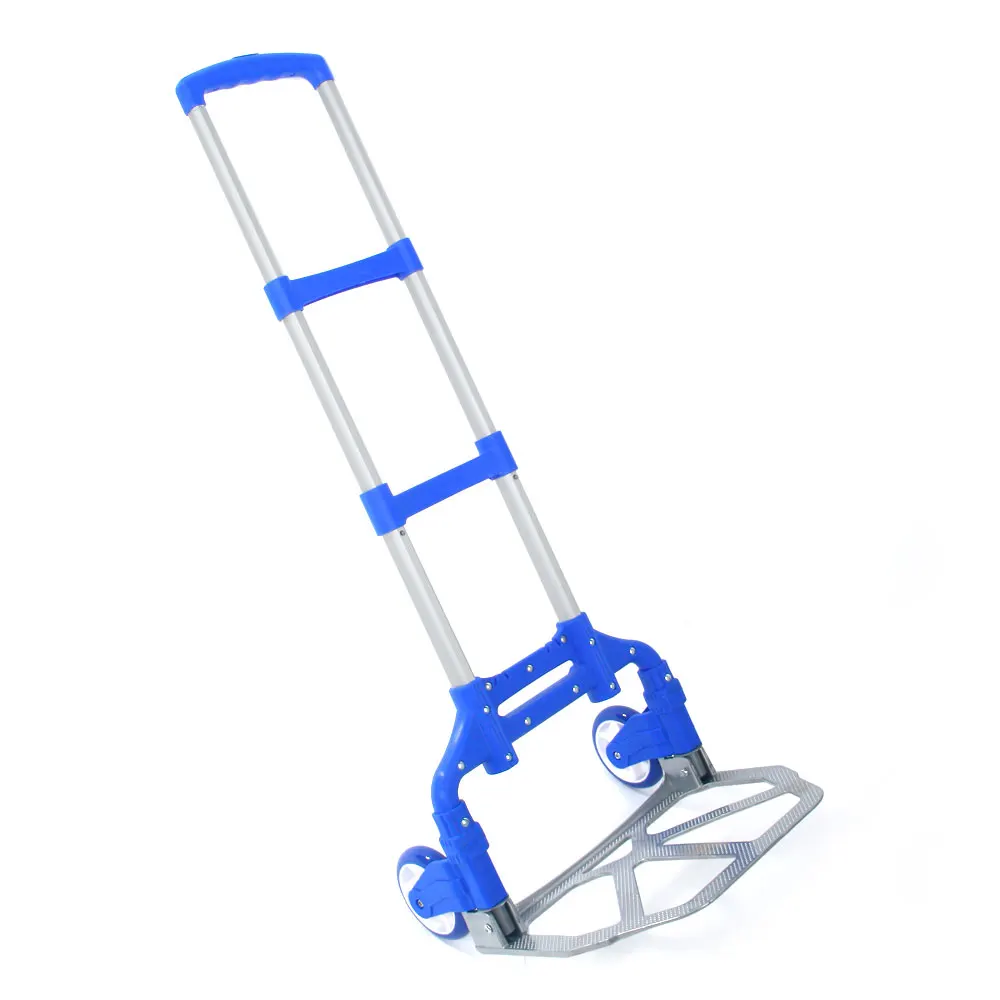 Carrito de aluminio plegable portátil, carrito de empuje, azul