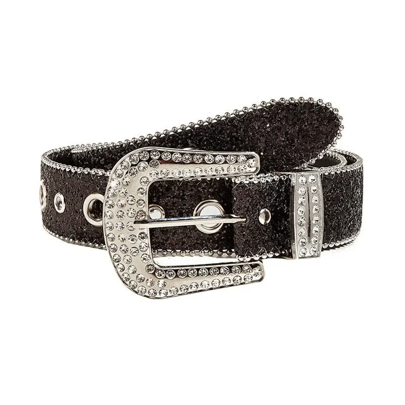 Gothic Black Silver Metal Buckle Rhinestone Belt Body Four Seasons Y2K Style Womens Jeans Belt image 2