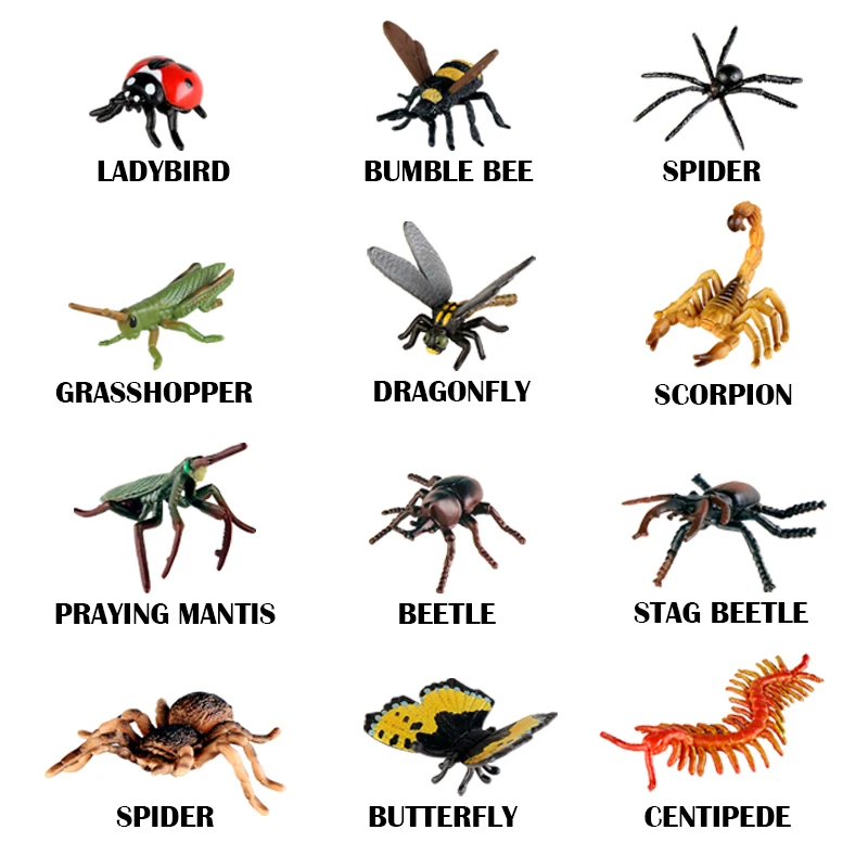 14 sztuk owady zwierzęta Model motyl konik polny pająk biedronka pszczoła figurki figurka zabawki edukacyjne dla dzieci pudełko na prezenty