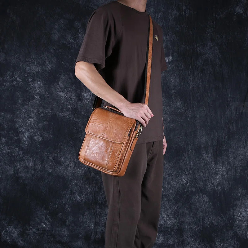Sanded Leather Vintage Shoulder Bag Men's Leather Casual Crossbody Bag Top Layer Cowhide Tote Vertical Crossbody Bag Men's Bag