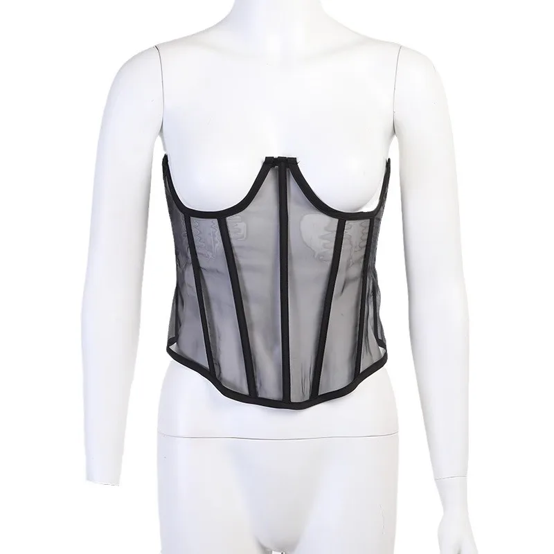 Женский сексуальный сетчатый корсет для поддержки живота, короткий верх, одежда внутри и снаружи, колготки на груди, корсет