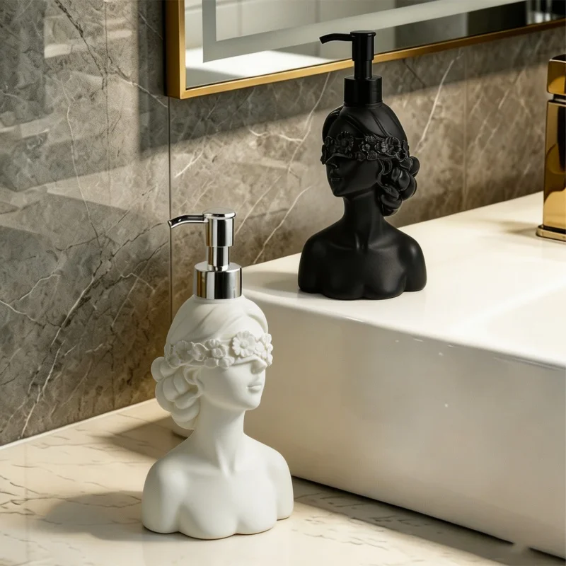 NEW Resin Blindfold Girl Lotion Pump Press Type Unique Bust Statue Soap Dispenser Vintage Goth Style Bath Lotion Container Gift