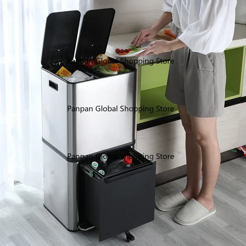 high aesthetic upper and lower layer dry and wet separation classification garbage bin, kitchen odor