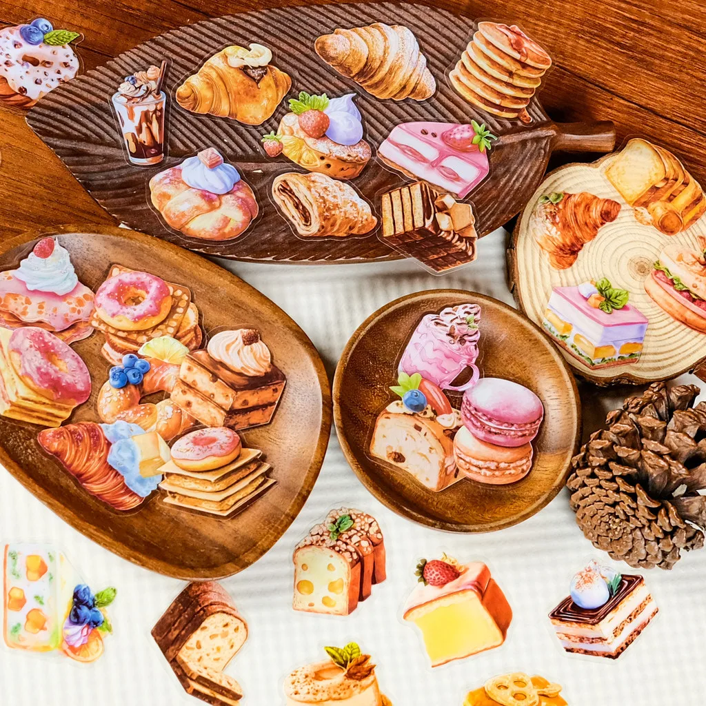 56 Pieces Realistic Dessert Transparent PET Stickers - Waterproof Journal Materials with Cakes & Macarons Giajar Sticker Store