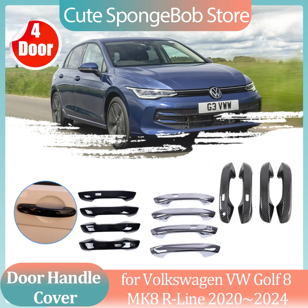 

Автомобильная ручка для Volkswagen VW Golf 8 MK8 R-Line 2020 ~ 2024, черная наклейка на дверь из углеродного волокна, декоративная накладка, аксессуары