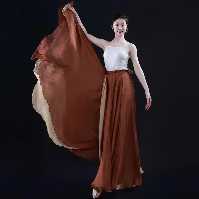 Elegant ชีฟองบัลเล่ต์ Dancer ฝึกสวมใส่ผู้หญิงคลาสสิกเต้นรําเครื่องแต่งกายขนาดใหญ่ Swing Dance กระโปรงคู่ Flamenco กระโปรง