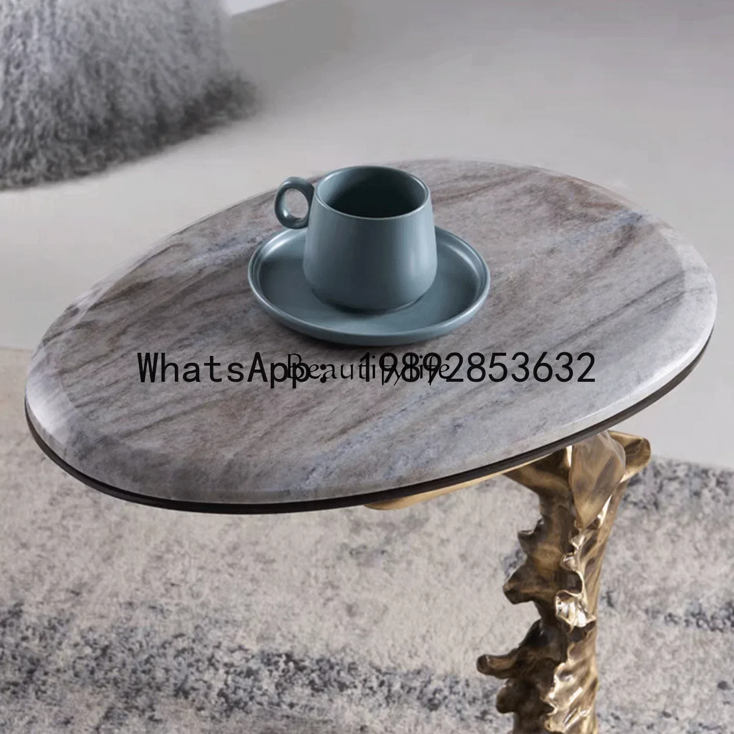 Light luxury marble sofa side table luxury living room home artistic sense pure copper edge few