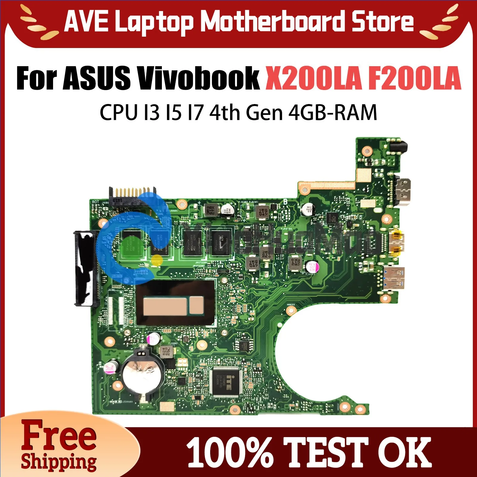 

X200LA Mainboard For ASUS Vivobook F F200LA X200L F200L Laptop Motherboard CPU I3 I5 I7 4th Gen 4GB-RAM LVDS OR EDP